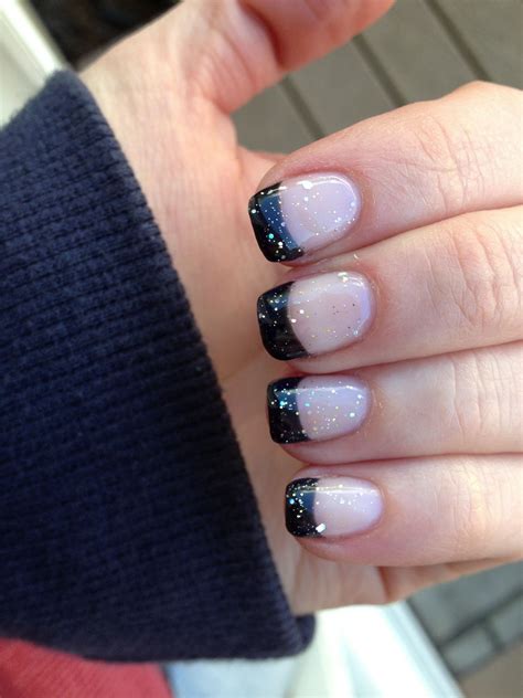 Black French Tip Nail Designs With Glitter Going Fancy But Confused