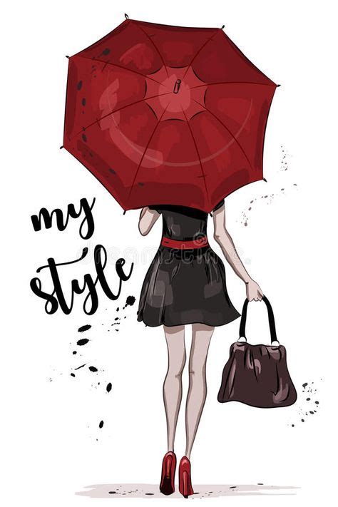 Cute Girl With Red Umbrella Hand Drawn Fashion Woman Sketch Vector