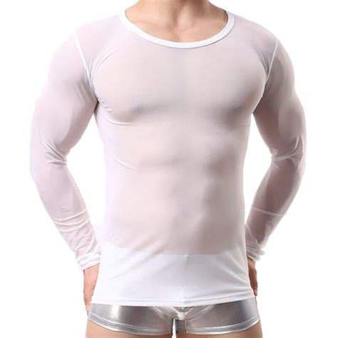 Sexy Men S Undershirts Male Long Sleeves Clothing Men O Neck Mesh Breathable Slim Thin Vest Man