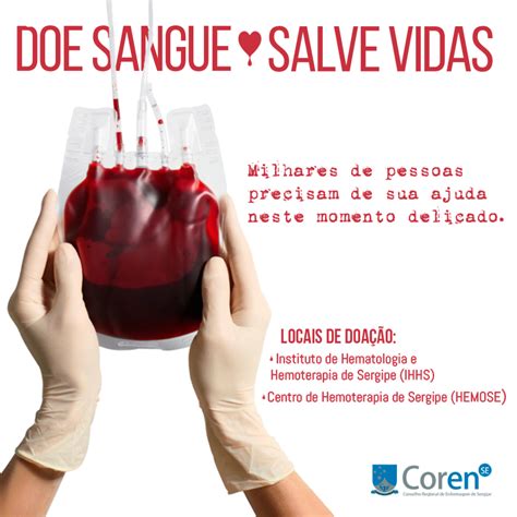 Coren SE reforça a importância da doação de sangue para salvar vidas