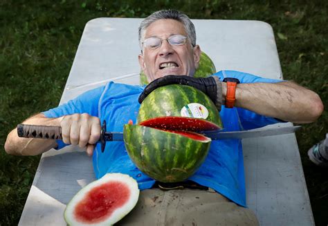 Man Slices Watermelons In Half On Stomach Sets Guinness World