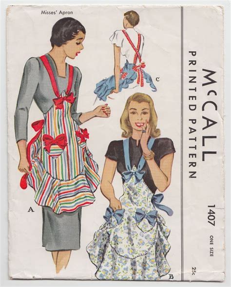 Vintage Original 1940s Mccall Apron Pattern 1407 One Size