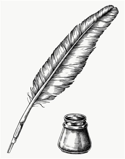 Hand Drawn Quill Pen With An Inkwell Transparent Png Free Image By