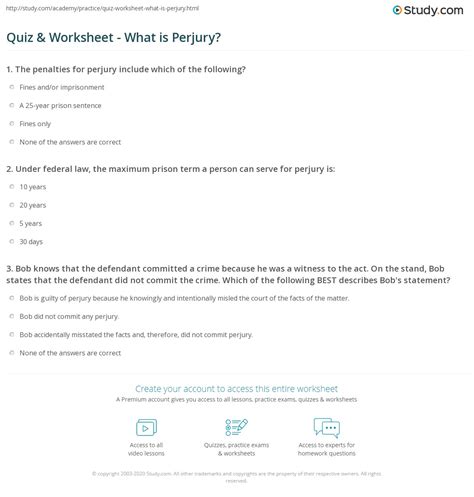 By englishmamba february 10, 2019. Quiz & Worksheet - What is Perjury? | Study.com