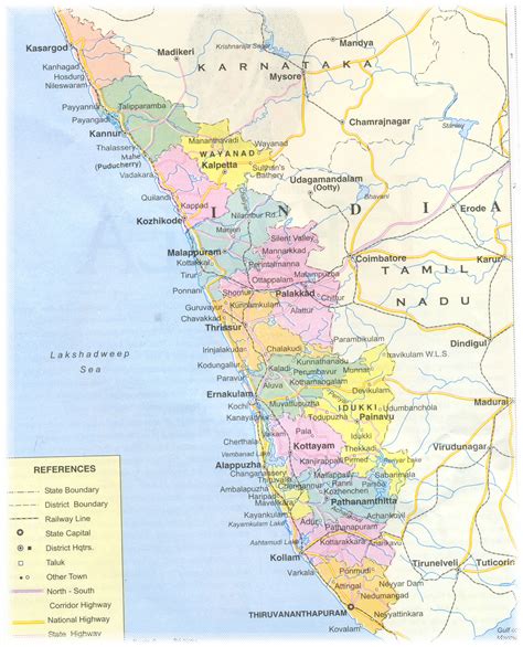 Kerala States Map Map Of Kerala State Showing The Layout Of Its
