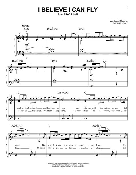 Video clip and lyrics fly / i believe i can fly by lea michele. I Believe I Can Fly sheet music by R. Kelly (Easy Piano ...