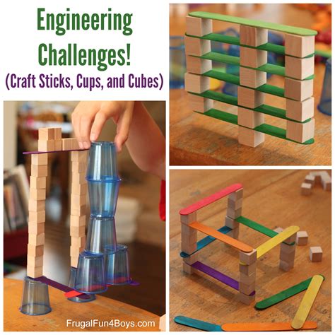 4 Engineering Challenges For Kids Cups Craft Sticks And Cubes