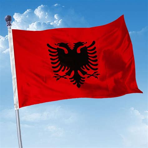 Flag of the proud city in front of the main station. Albania Flag Double Headed Eagle Outdoor Indoor Banner 90*150cm National Flag Parade/Festival ...