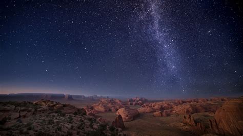 Milky Way Over Arizona Desert Mesas Hunts Mesa Monument Valley