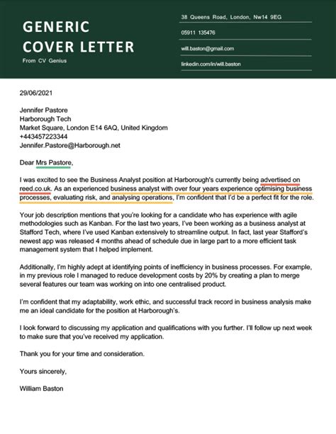 Cover Letter Template Uk
