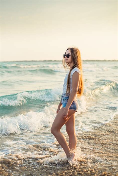 Girl On The Background Of The Sea Sunset Stock Photo Image Of Beautiful Adult
