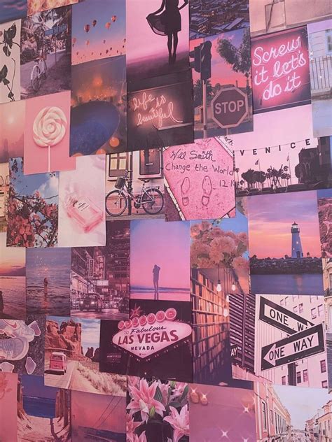 Aesthetic Pretty Retro Wall Collage Kit Pink Vsco Vintage Room Etsy