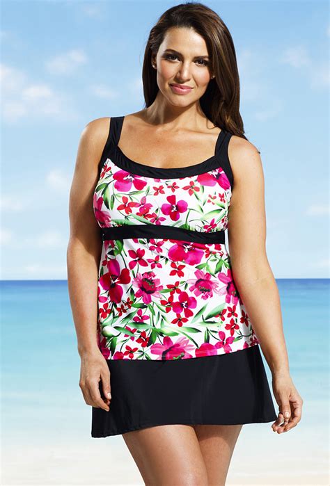Beach Belle Carnation Plus Size Empire Skirtini Plus Size Swimwear