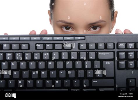 Young Lady Holding A Keyboard Stock Photo Alamy