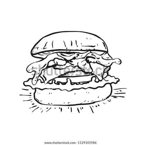 Burger Line Art Illustration Stock Vector Royalty Free 1129101986