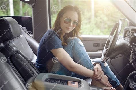 Girl Sitting In The Car And Resting Stock Photo Image Of Travel