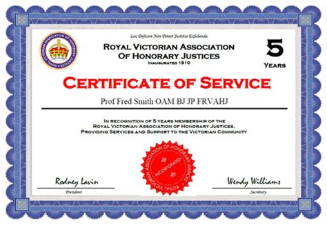 5 Years Rvahj Membership Certificate Royal Victorian Association Of