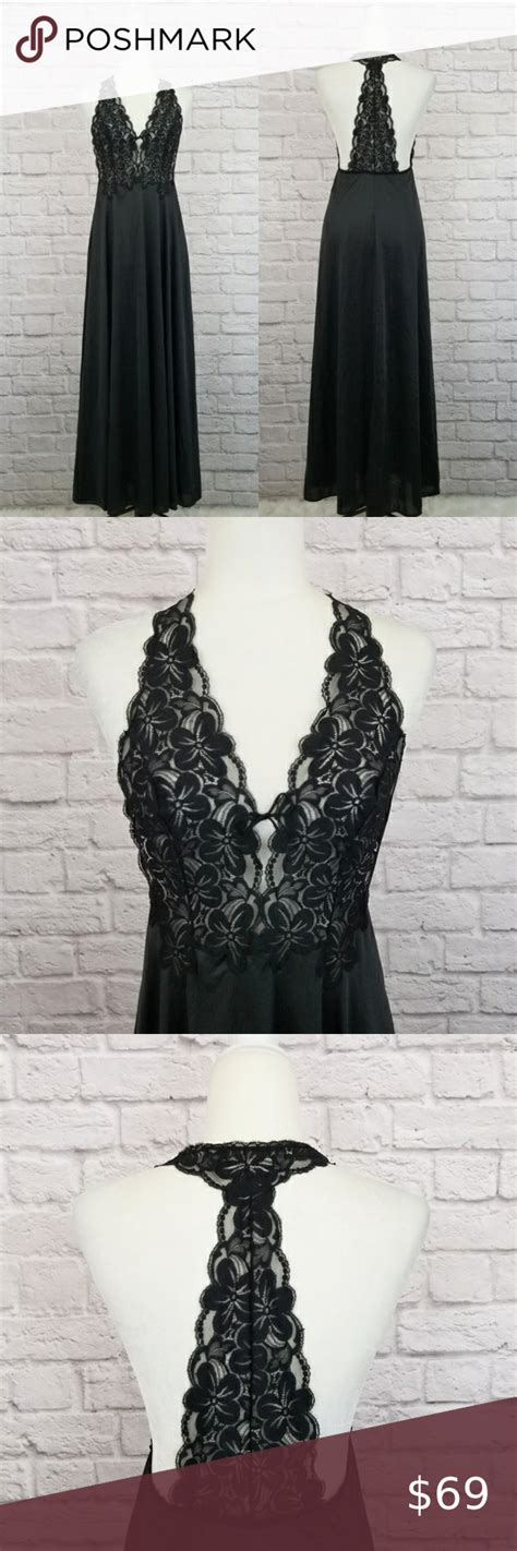 glydons vintage black lace bodice maxi nightgown night gown backless dress formal black lace