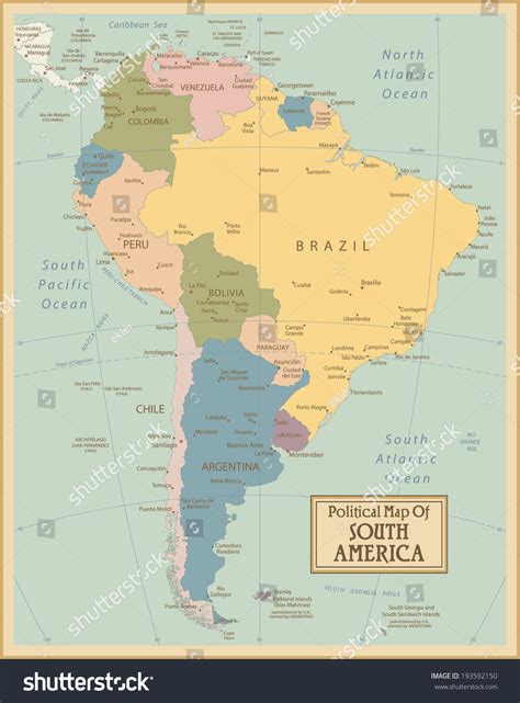 South Americahighly Detailed Map Elements Separated Stock Vector