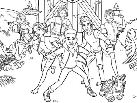Coloring page Jurassic World - Camp Cretaceous : Darius Bowman and friends 1