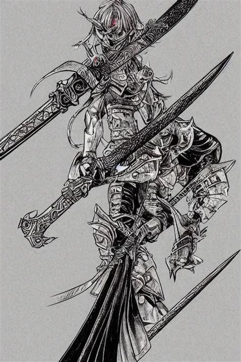 A Really Cool Sword In The Style Of Yoshitaka Amano Stable