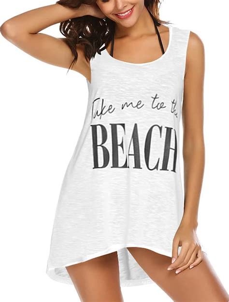 Buy Ekouaer Women S Sleeveless Swimwear Coverups T Shirt Beach Dress Tank Bikini Cover Up With