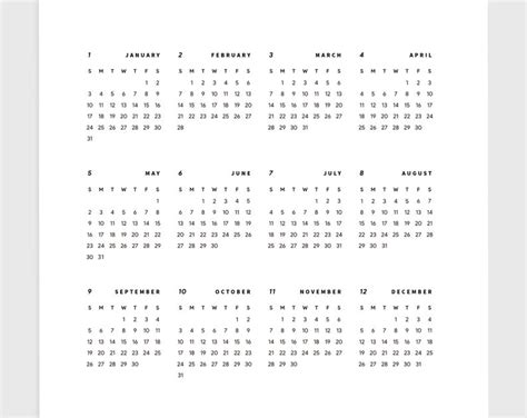 2021 Calendar 12 Month Year At A Glance Us Letter A4 A3 Etsy