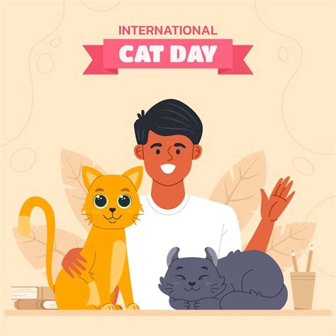 Premium Vector Flat International Cat Day Illustration With Man And Cats