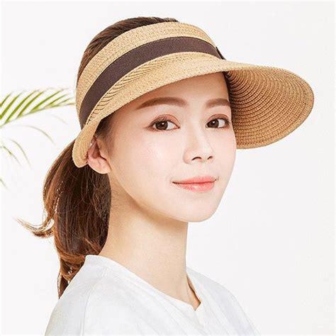 Wide Brim And Visor Style Straw Hats For Women Hollowed Out Top Visor