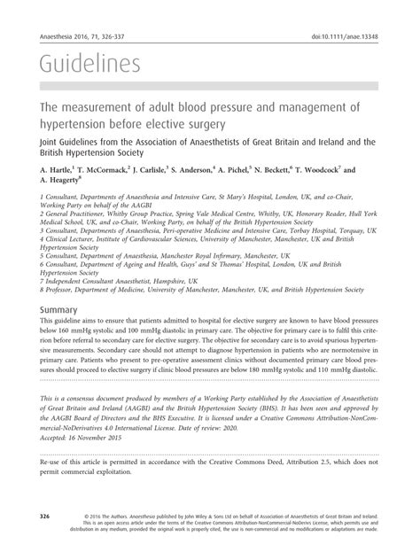 Pdf The Measurement Of Adult Blood Pressure And Management Of