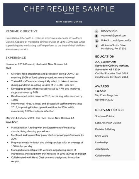 Chef Resume Example And Writing Guide Resume Genius