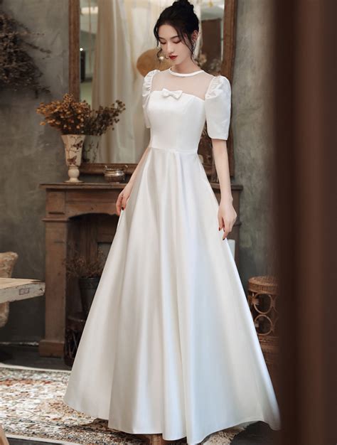 Simple White Satin Maxi Evening Party Dress Sweet Long Ball Gown Florashe