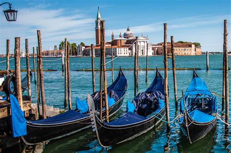 Gondolas And The Island Of San Giorgio Maggiore Venice Italy