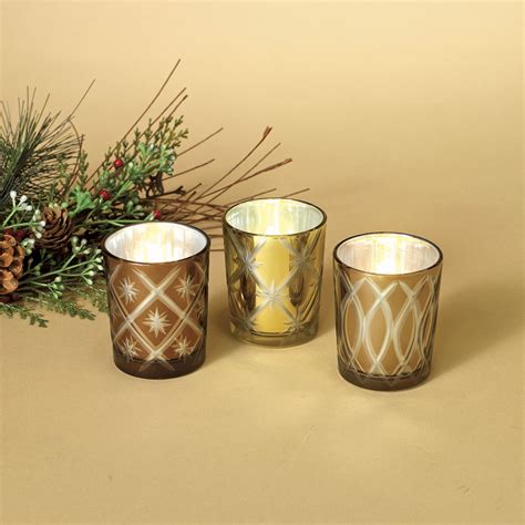 This month, i grabbed a couple glass votive holders and gave them an easy christmas makeover. Christmas Candle Holders - Golden Glass Candle Holders, 3 ...
