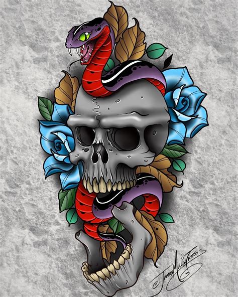 Skull And Snake Design Is Available To Get Tattooed By Me Just Email