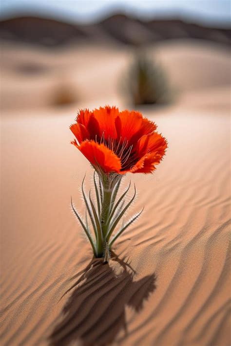 Desert Bloom A Vibrant Flower In A Harsh Landscape Stock Illustration