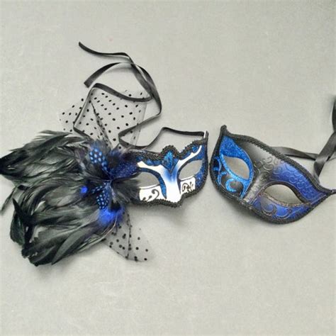 Black Gold Masquerade Ball Feather Mask Pair Birthday Costume Etsy