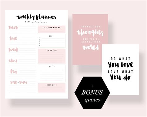 Weekly Planner With Hand Lettered Quotes Suite Printable