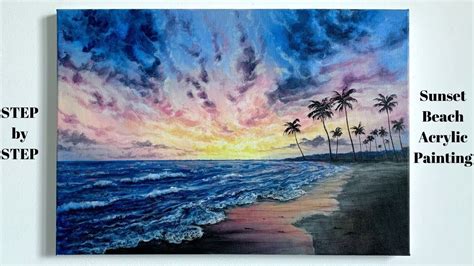 Sunset Beach Step By Step Acrylic Painting Tutorial Colorbyfeliks My