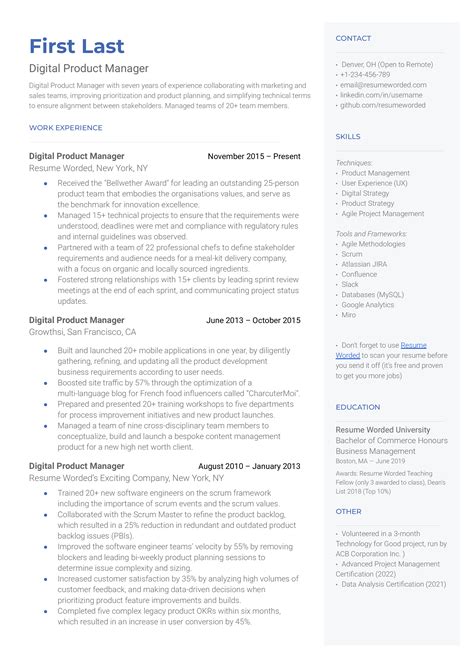 Digital Product Manager Resume Examples For 2024 Resume Worded