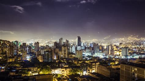 Medellin Republic Of Colombia City Night Buildings Lights Wallpaper