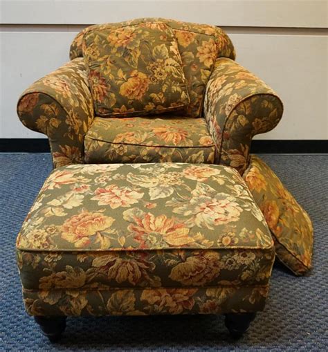 Lot Clayton Marcus Floral Machine Tapestry Upholstered Lounge Chair