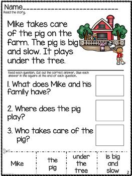 wh questions comprehension worksheet set cutpaste tpt