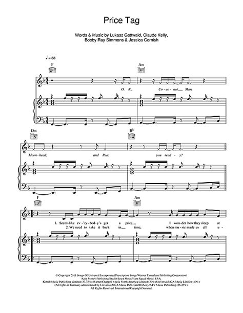 Chords all the way through; Price Tag sheet music by Jessie J (Piano, Vocal & Guitar ...