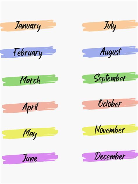 Months Of The Year Stickers For Planners Sticker For Sale By