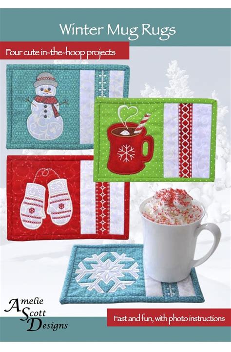 Winter Mug Rugs Machine Embroidery Cd Four In The Hoop Projects From