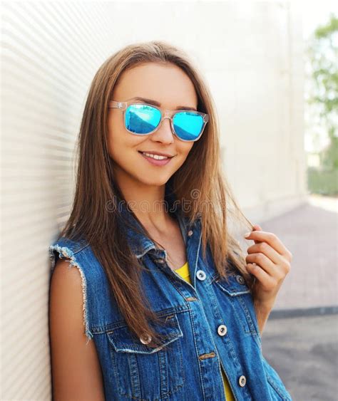 Outdoor Fashion Portrait Of Pretty Girl In The Sunglasses Stock Photo