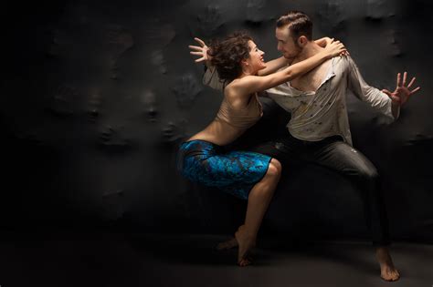 Couple Dancing Contemporary Over Background Of Souls Dynamic Ballroom