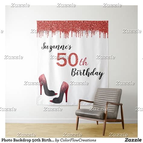 Photo Backdrop 50th Birthday Party Red Glitter Photoop