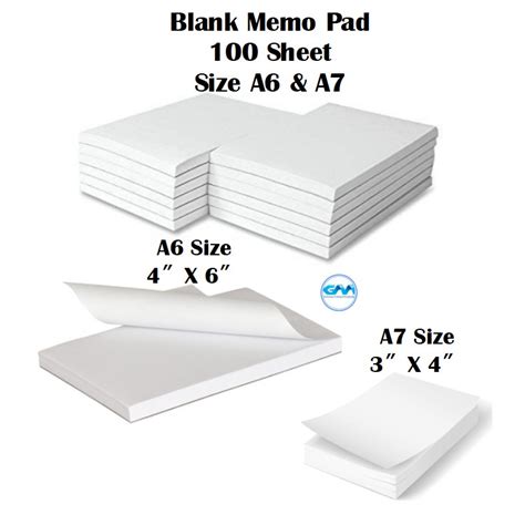 100 Sheets Plain Notepad White Blank Memo Pad Size A6 And A7 Rough